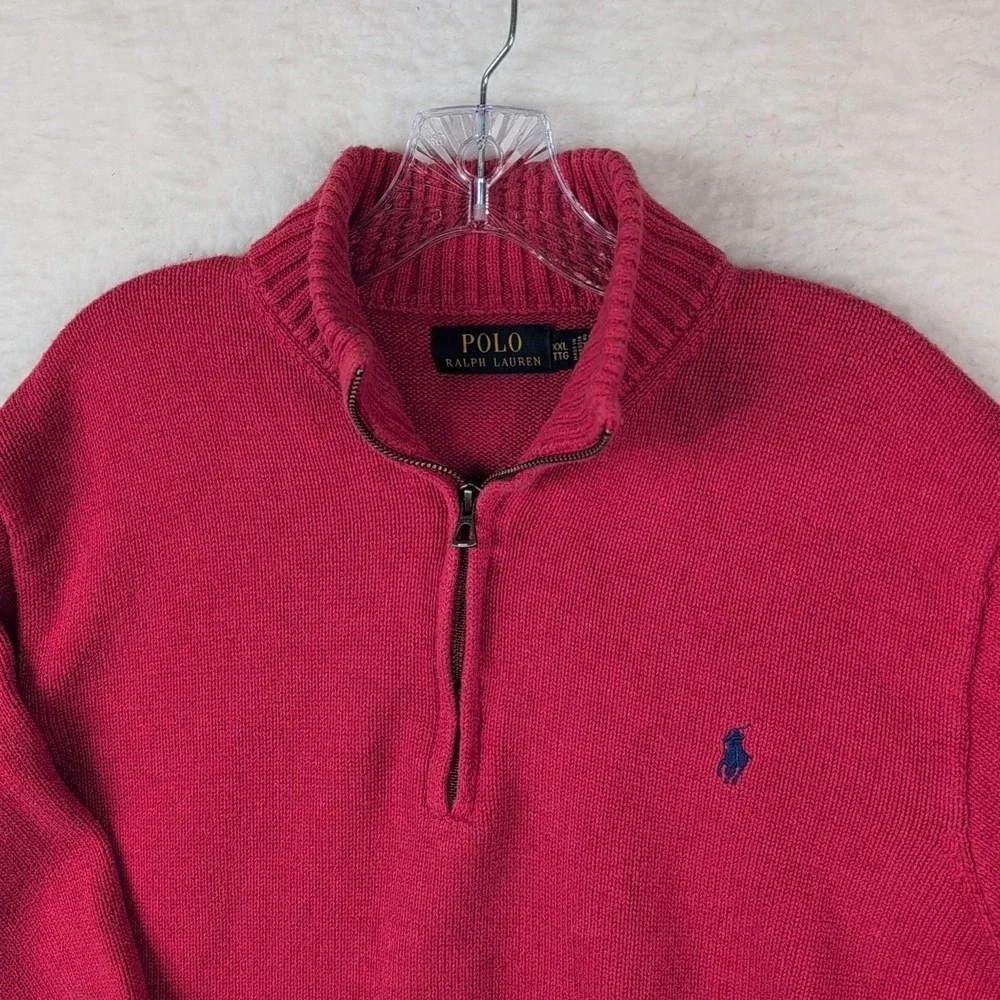 Polo Ralph Lauren 1/4 Zip Sweater Men's 2XL‎ Red Cotton